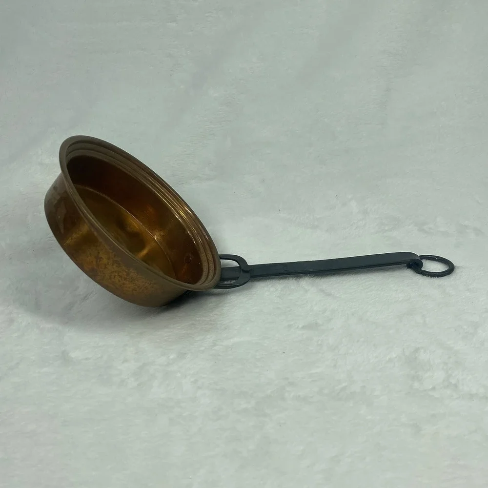 Vintage Solid Copper Pan Forged Iron Handle Hanging Hearth Kitchen Primitive